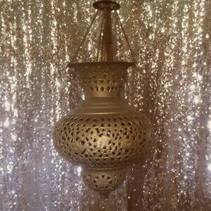 Vintage Pierced Brass Moroccan Persian Hanging Lamp Light Lantern